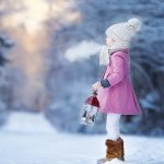 Photo of child in winter clothes with breath condensing in cold